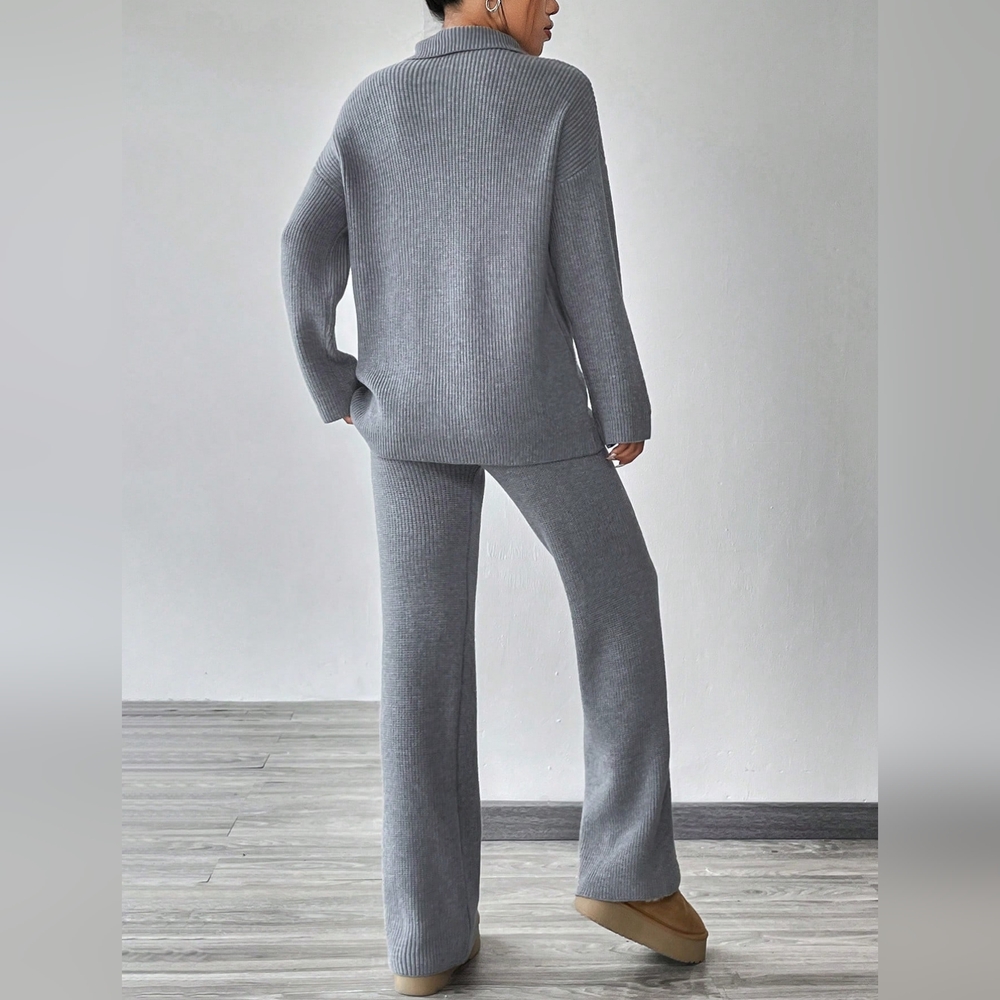 Half Zip Drop Shoulder Sweater & Knit Pants - Picture 3 of 6